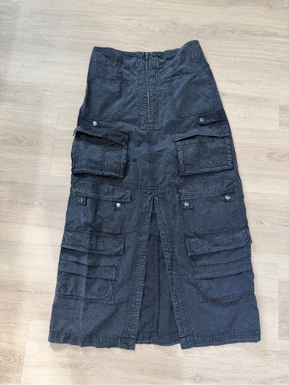 Free People Black Cargo Maxi Skirt with Center Slit